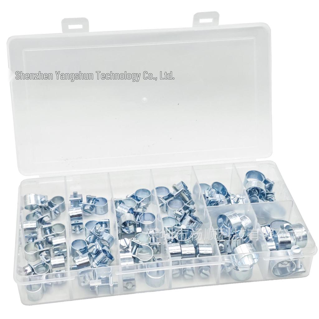 60-Piece Galvanized Mini Double Ear Clamps 7-16mm Set for Pipe and Hose Fixing