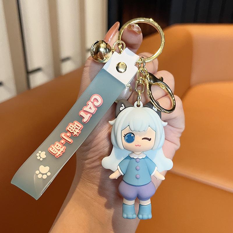 Cartoon Girl Keychain Creative Cat Cute Fun Bag Pendant Trinket Exquisite Cute Car Keychain
