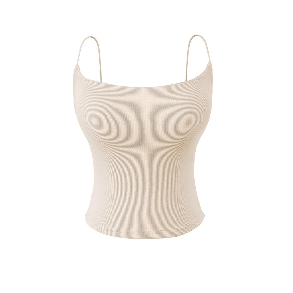 Seamless Padded Camisole with Elastic Straps, Sweat-Absorbent Cotton-Feel Lingerie Top, Versatile Multi-color Options