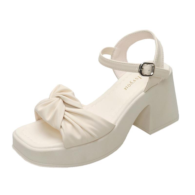 

Large size platform high-heeled sandals women s summer new small one-word buckle with square head thick heel women s shoes 35