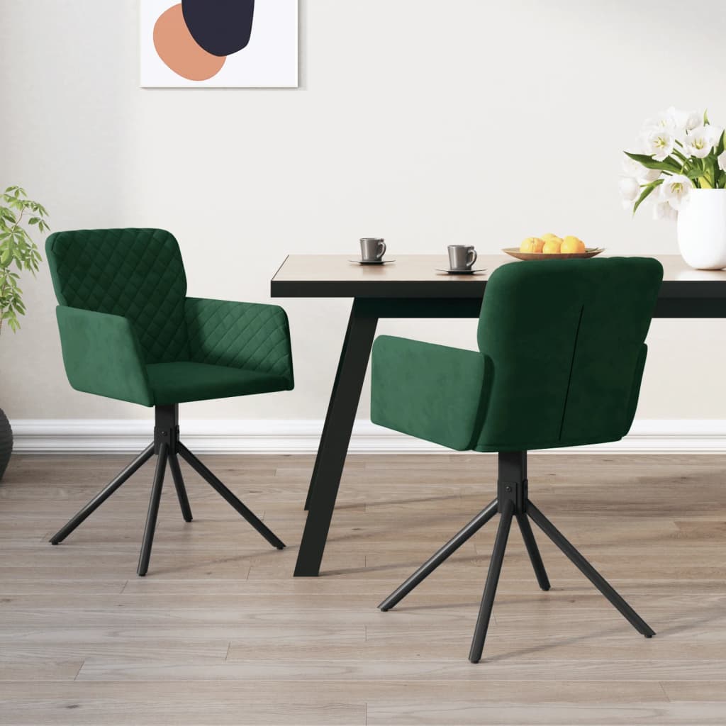 Dining Chairs 2 Pcs Swivel Dark Green Velvet