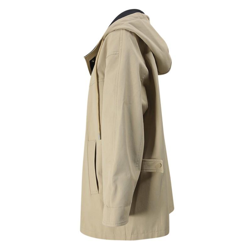 Womens Oversized Hooded Colorblock Cotton Blend Trench Coat Loose Fit Casual Outerwear