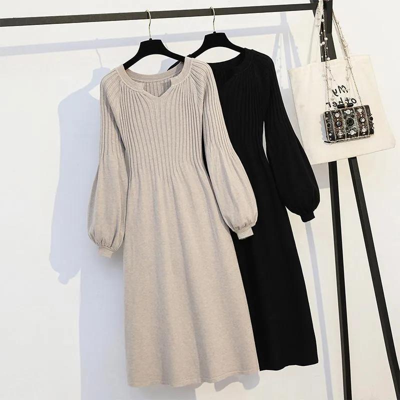 Autumn and Winter Clothes, Large Size Loose V-neck, Belly, Long Knitted Sweater, Bottoming Skirt, Women's Trend