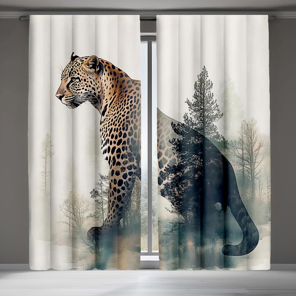 Vintage Cheetah Leopard Print Curtains Africa Wildlife Tropical Jungle Design Semi Transparent Polyester Drapes Li Set Of 2 Made