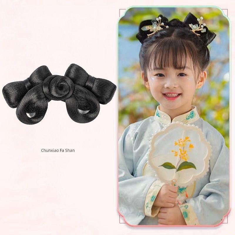 Ancient Costume Wig Kids Cute Bows Hair Bag Ancient Style Han Chinese Clothing Cute Bun Combination Style Girls Performance Bun