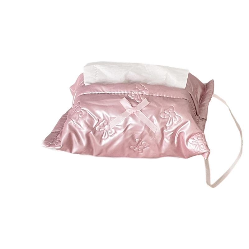 PU Tissue Holder with Ribbon Detail, Decorative Tissue Cover Bag with Upper Opening for Coffee Table Daily Home Use