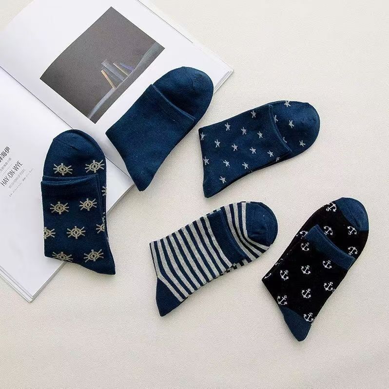 5 Pairs Men Women Breathable Crew Socks Cotton Patterned Business Casual Sports Hosiery Autumn Winter Mid Calf Socks
