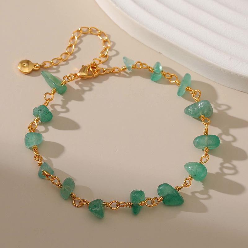 K Gold Plated Copper Irregular Synthetic Gravel Minimalist Handmade Women Bracelet зелёный