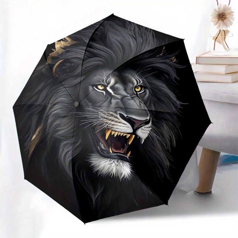 1pc Lion King Automatic Open/Close Umbrella - 3-Fold Compact Design, 8-Rib Durable Frame, Black & Golden Majestic Lion Pattern