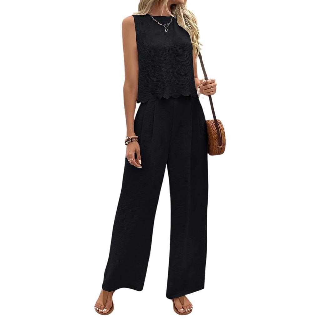 Piece Sets For Women Summer Outfits Sleeveless Vest And Wide Leg Pants Back Tie Detail