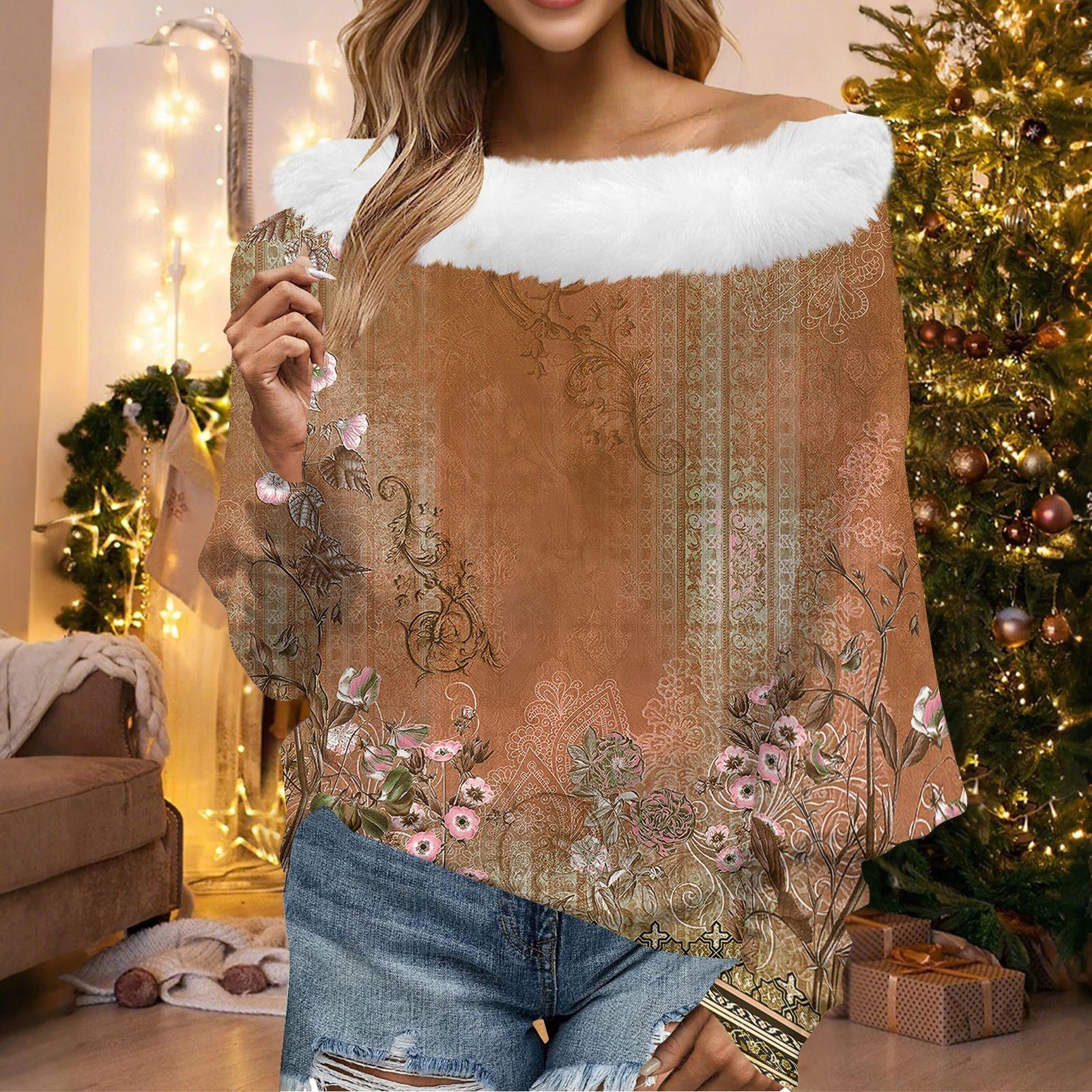 

Женский свободный повседневный топ с открытыми плечами из плюшевой ткани в стиле пэчворк с цветочным принтом и линией горловины L оранжевый