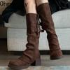 Retro Women Trouser Legs Removable Belt Buckle Autumn Winter Thick Heel Ladies Elegant Long Booties for Adult Women