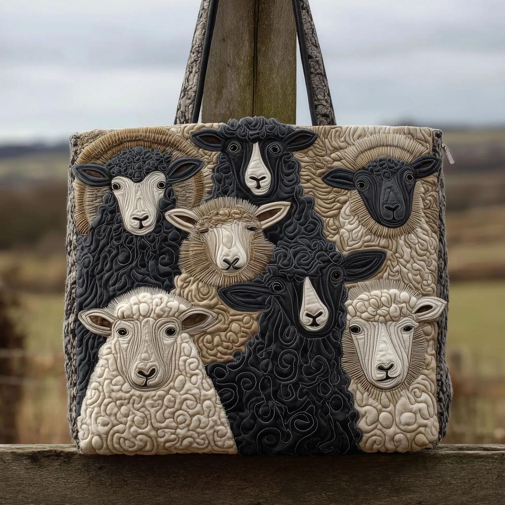 Borsa a Mano Stampata con Motivo di Agnello - Borsa a Spalla