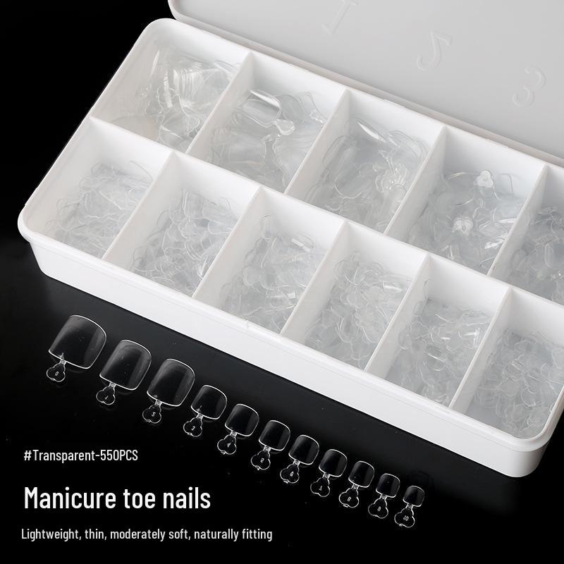 550pcs Foldable Transparent False Toenail Tips - Full Cover Frosted Design