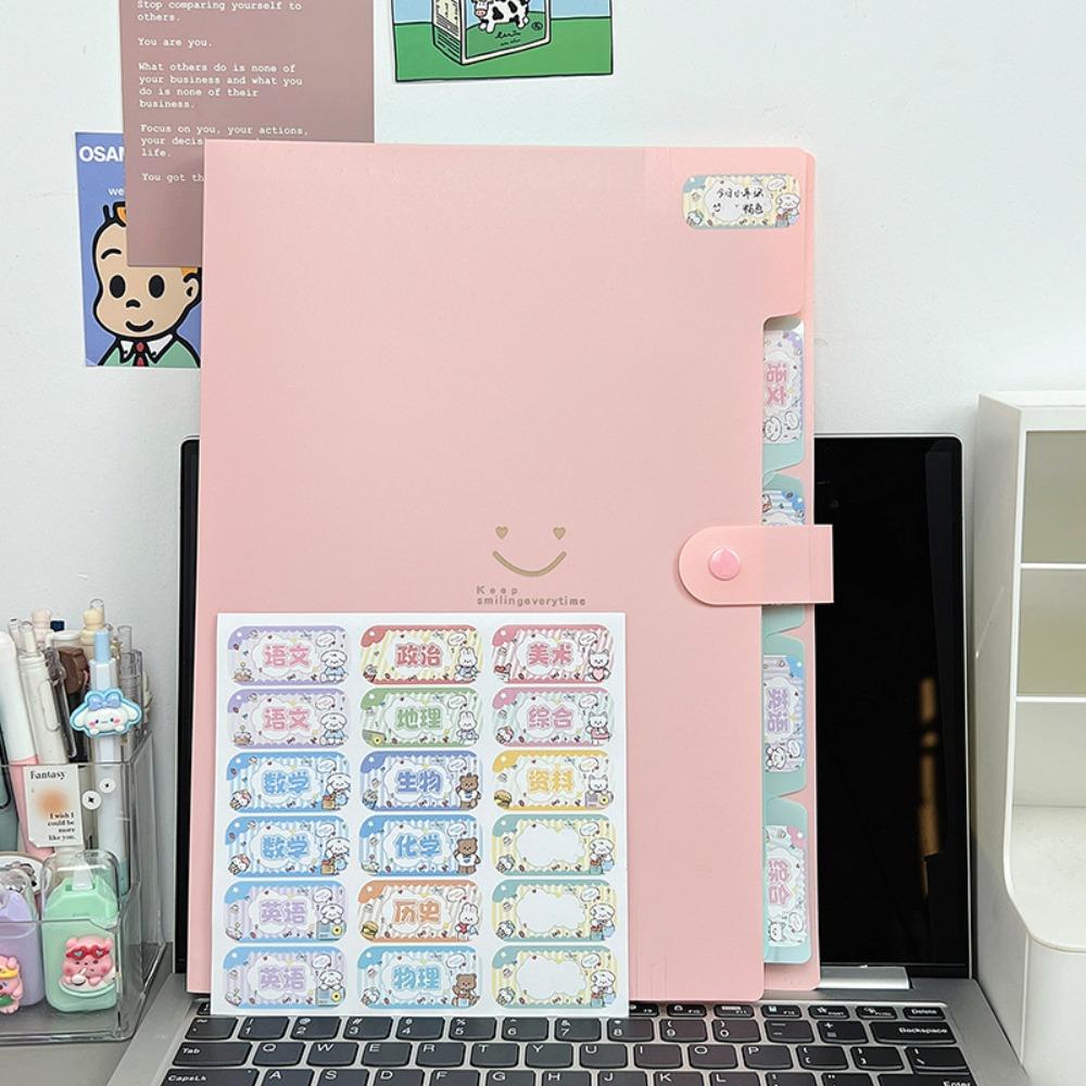 Simple Portable Expanding File Bag Large Capacity Waterproof Test Paper Storage Bag Smile PC a4 File Folder розовый