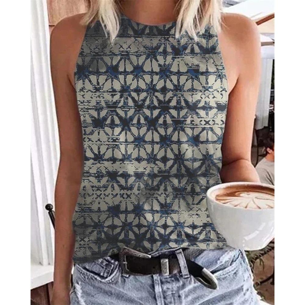 

Летние винтажные топы с цветочным принтом 3D, женская мода, уличная одежда, свободный жилет с круглым вырезом, без рукавов, женская майка 5XL