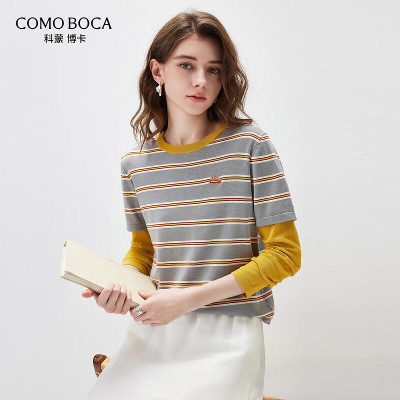 Kemeng Boka Women s Silk Blend Striped Faux Two-Piece Long Sleeve Knit Top L