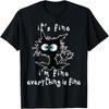Funny Cat T-Shirt - Black Tee with Stressed Cartoon Cat & It's Fine I'm Fine Everything Is Fine Sarcastic Text