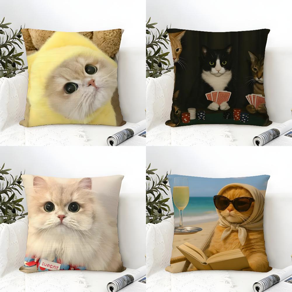 Cute Funny Internet Meme Cat 1 Pillow Case Linen Cushion Covers For Decorative Sofa Home Pillows Case Car Chair Pillows Cases