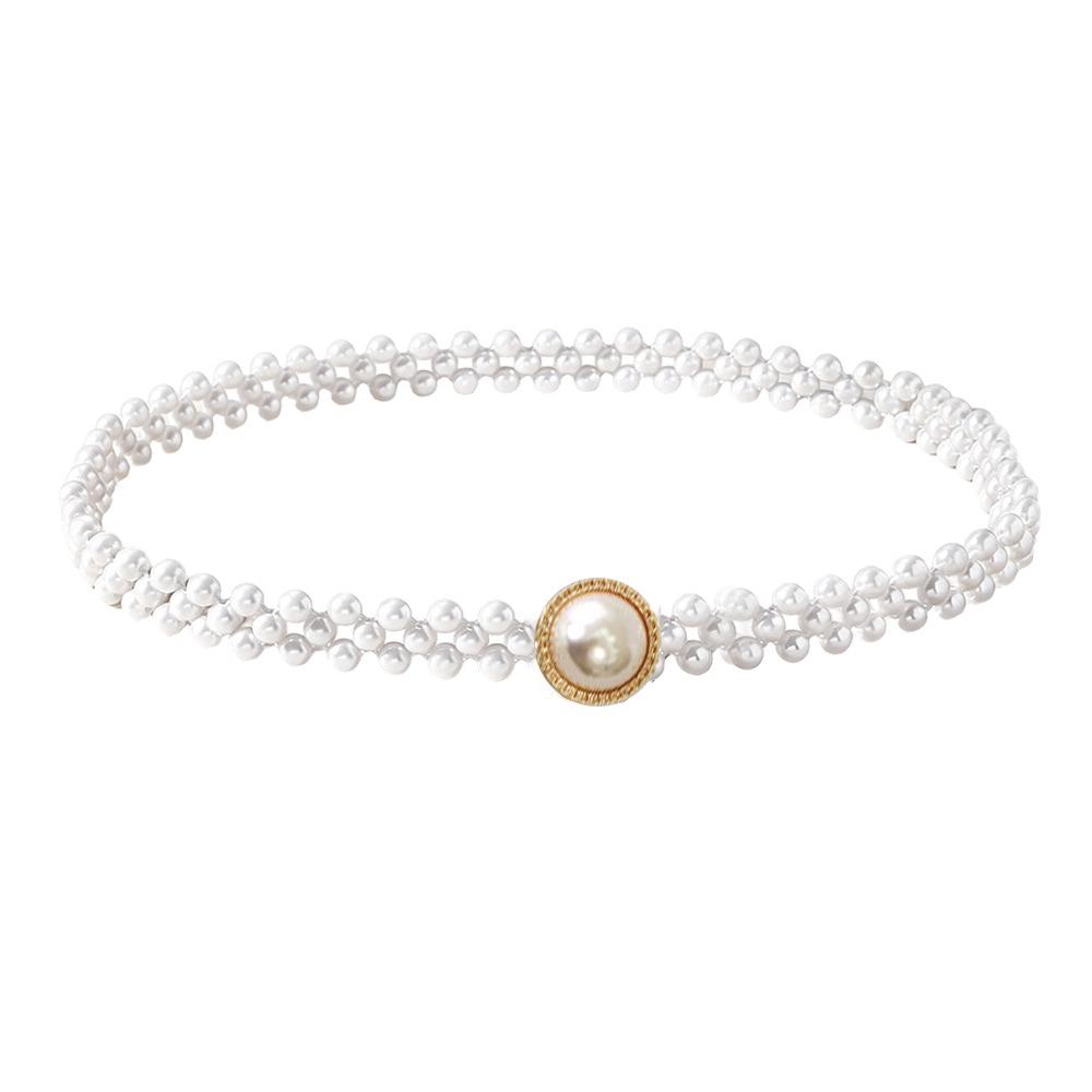 Stretch Elastic Band Pearl Waist Chain Pearl Beads Elastic Waistband Rhinestone Decor Strap Party