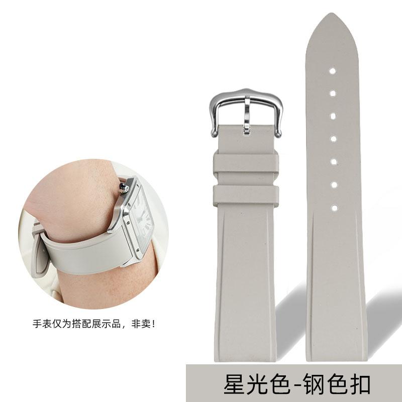 For Cartier Santos Dumont Female WSSA0032 Fluororubber Strap Pin Buckle Small and Medium Size FKM Rubber Watchband 15mm 17.5mm