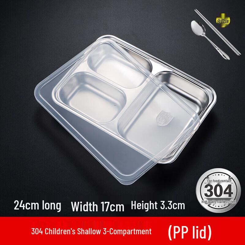 

Rectangular Stainless Steel 3-Compartment Lunch Tray with Lid