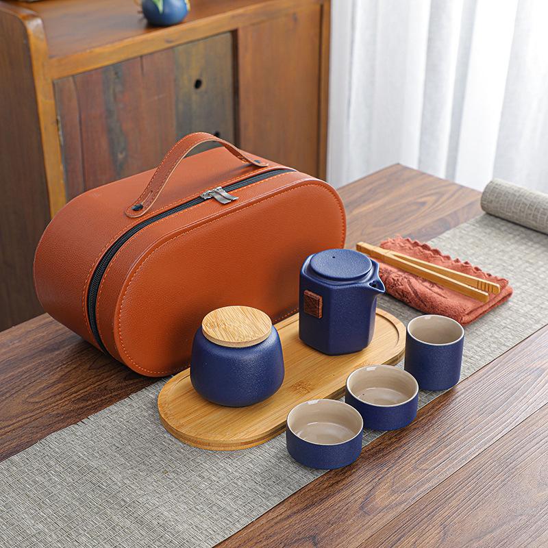 Outdoor Travel Tea Set, One Pot, Three Cups of Tea Tray, Tea Can Set, Household Express Cup, Holiday Commemorative Gift