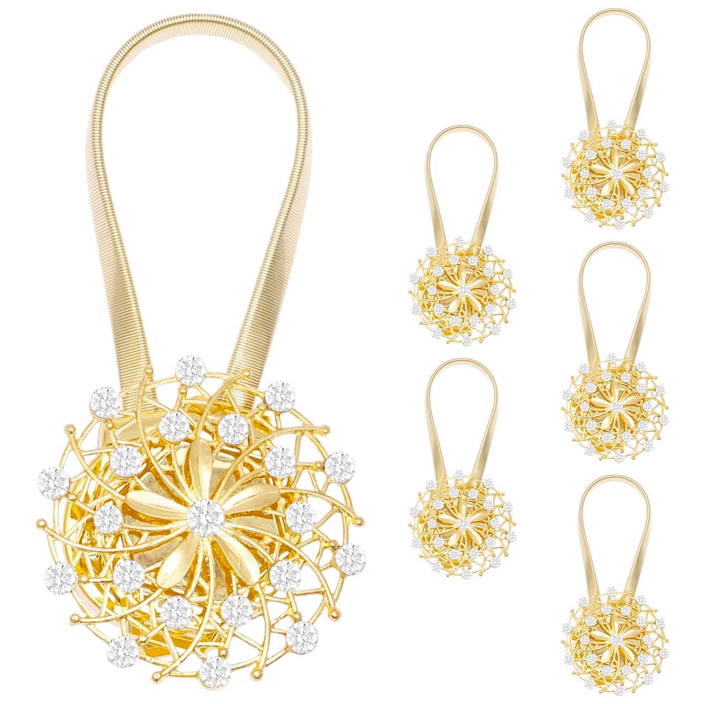 6/4Pcs Magnetic Curtain Tiebacks Sparkling Window Drapery Clips Drapery Buckles with Spring Wire for Home Hotel Office Decor