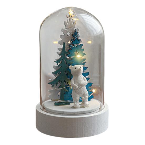 Christmas Dome Glass Ornament LED Light Up Reindeer Christmas Tree Little Church in Cloche Tabletop Decoration for Indoor Room Desktop Decor