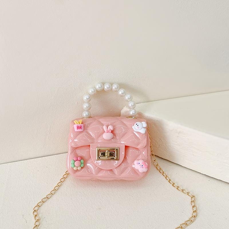 Baby Girl's Bag Bead Handle Shoulder Bag Children's Crossbody Bag Kids Bag With Self-Adhesive Patch
