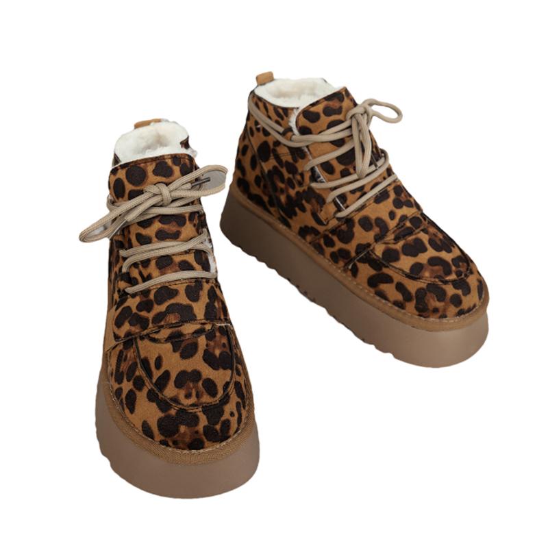Fashion Women Leopard Platform Snow Ankle Boots Flats Warm Cotton Shoes Woman 2025 Trend Fashion Casual Sneakers Winter New Mujer Botas