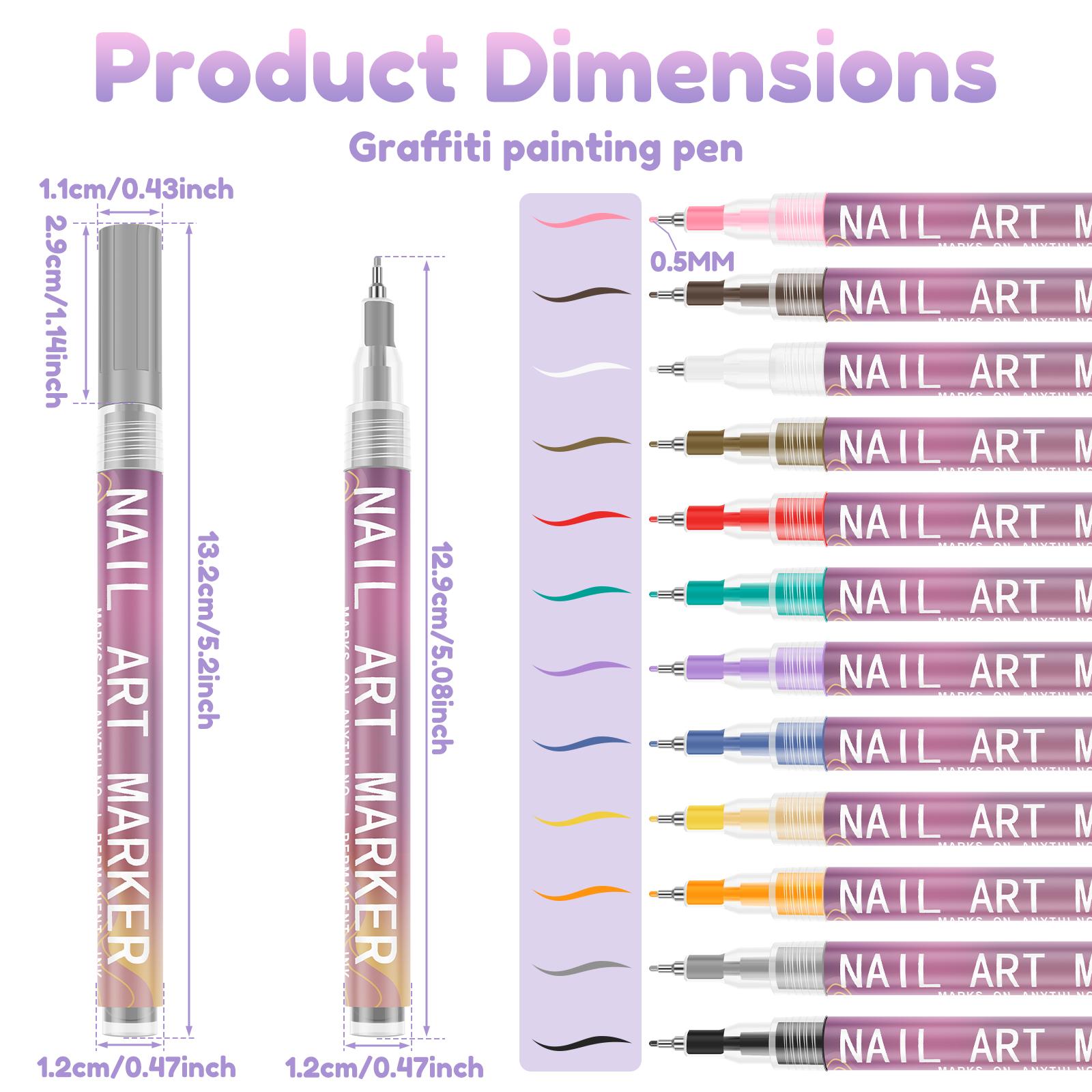 

12Pcs/Set Nail Graffiti Pen Nail Marker Drawing DIY Art Design Beauty Nail Art Tools Waterproof and Quick Drying Nail Mark Pen