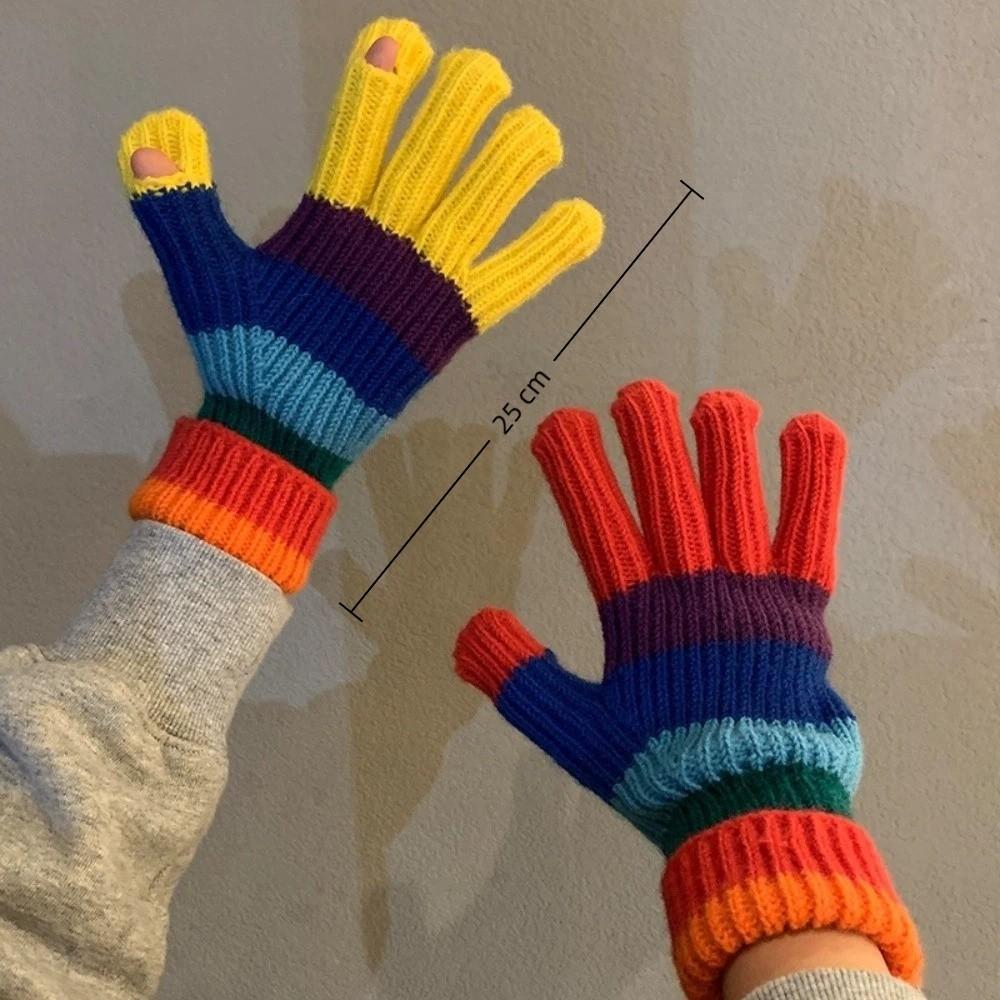 Fashionable Rainbow Open Finger Gloves Warm Windproof Knitted Mittens Thickened Touch Screen Gloves Girl