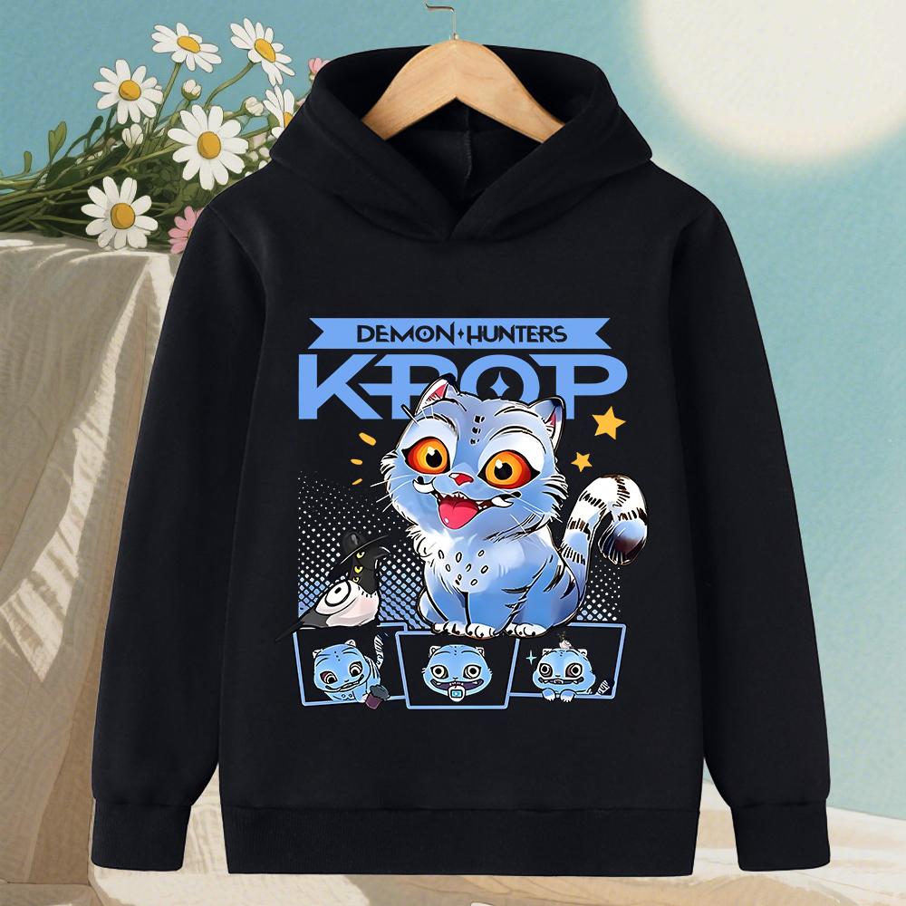 KPop Demon Hunter Rumi Cartoon Girls Boy Hooded Sweatshirt Warm Children's Korean Wave Fashion Casual Tops Casual Girls Clothing