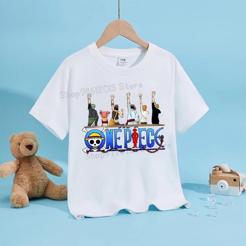 Anime Luffy Zoro Boy T Shirt One Piece Short Sleeve White Tops Summer Children Clothes Toddler Cotton Tee Shirts Baby Clothing
