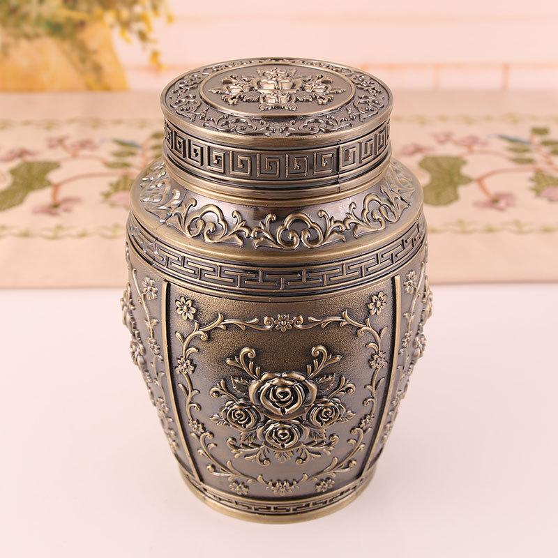 

European-style metal tea can creative personality fashion home living room desktop sealing moisture-proof retro tea cabinet storage tank