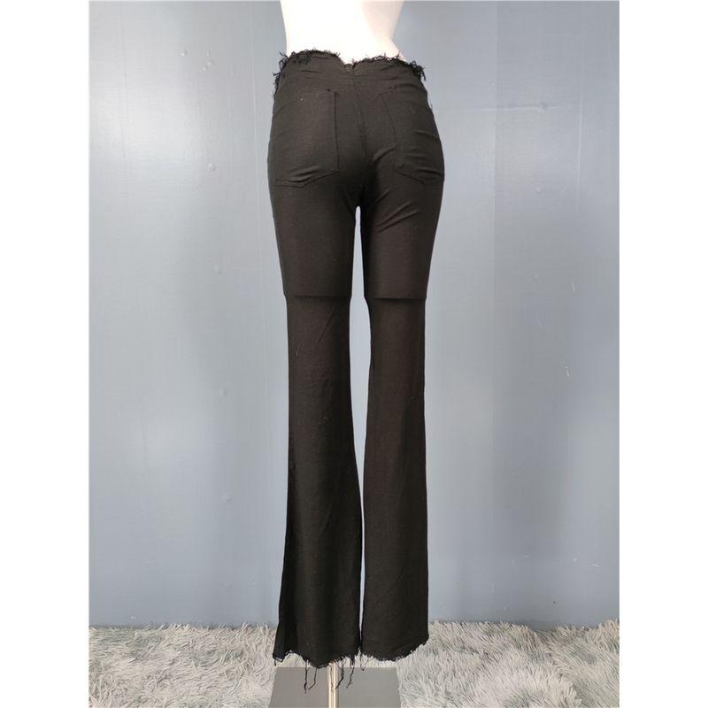 Export single high waist Slim Looking autumn New arrival Adult Ladylike high tassel row Minimalist black Easiest for match micro horn pants