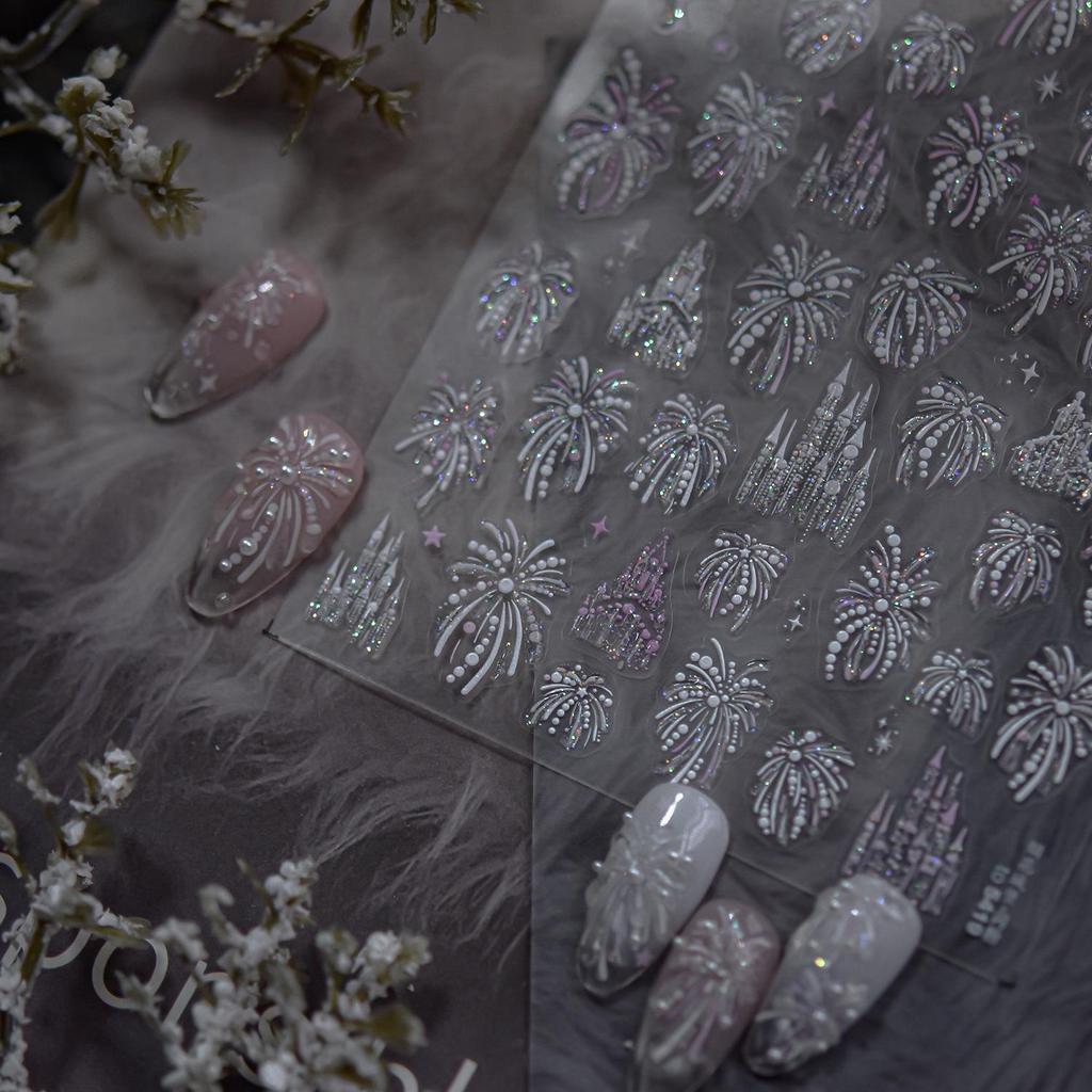 Tomoni & Moshil Gilded Chinese-Style Nail Art Stickers: Dreamy Pearl Fireworks Ornaments