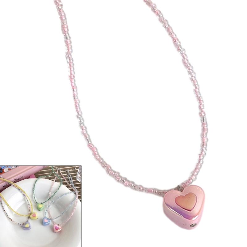Acrylic Heart Beaded Necklaces Heart Pendant Choker  Beads Chokers Party Accessories Gift for Women Girlfriends