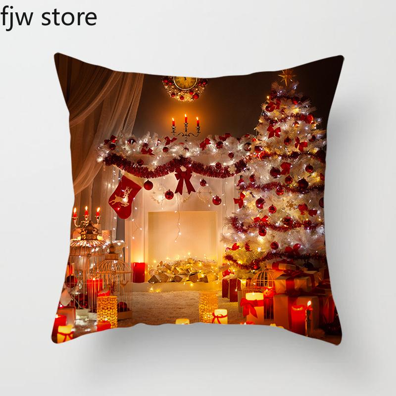 Weihnachten Neujahr Dekorative Kissenhülle Baum Kamin Druck Überwurf Sofa Stuhl Kissen Heimdeko