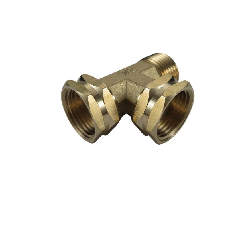 Corrosion Resistant T Type Hose Adapter 3/4Inch GHT Thread Brass Plumbing Joint Swivel Pipe Fitting Tees Easy to Install
