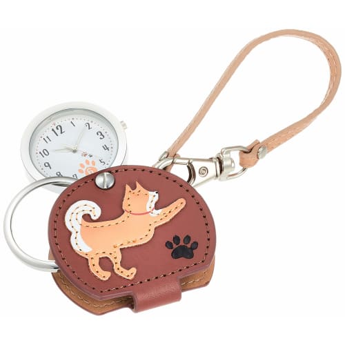 Fieldwork Analog Pocket Watch with Shiba Inu Bag Charm and Magnifying Glass, LW054-2, Women's, Beige