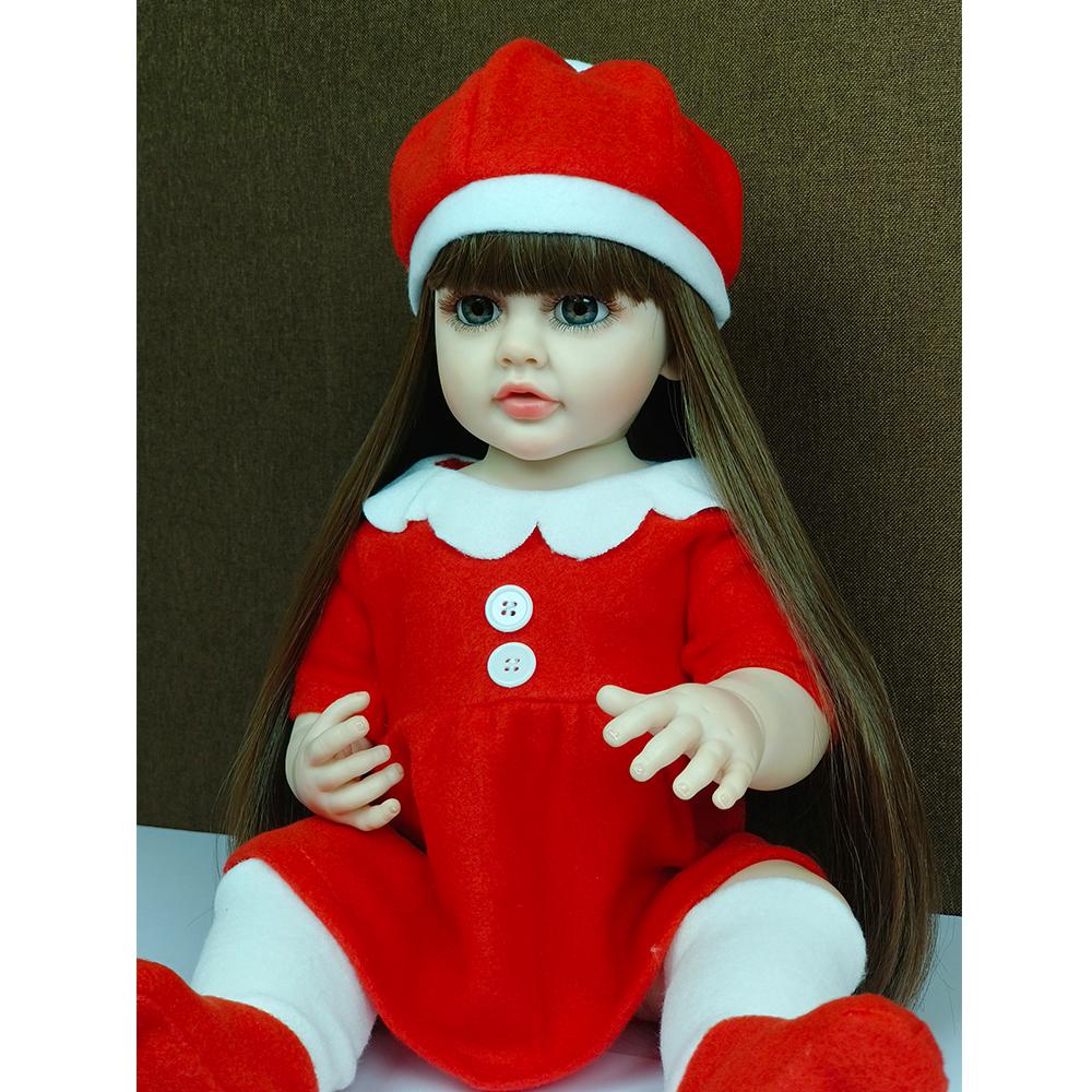 55cm Christmas Reborn Doll, All Vinyl Red Dress Happy Dolls Christmas Decoration Toy