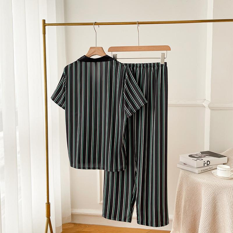 11 pajamas women's summer ice silk thin short-sleeved trousers cardigan light luxury large size high-end sense can be worn outside loungewear cover