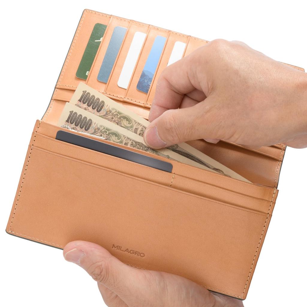 Milagro Bonaudo Palmerato Kožená Dlouhá Peněženka Dlouhá Peněženka Tenká Kompaktní Peněženka na Mince Karty Pravá Kožená [MILAGRO] (Pánská kožená peněženka)