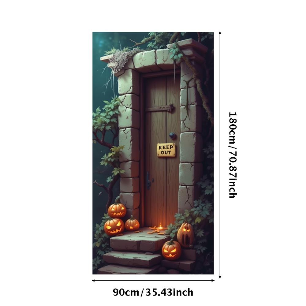 Party Backdrop Jack O'Lantern Event Banner Haunted House Banner Wooden Door Halloween Banner For Holiday Decor Haunted House