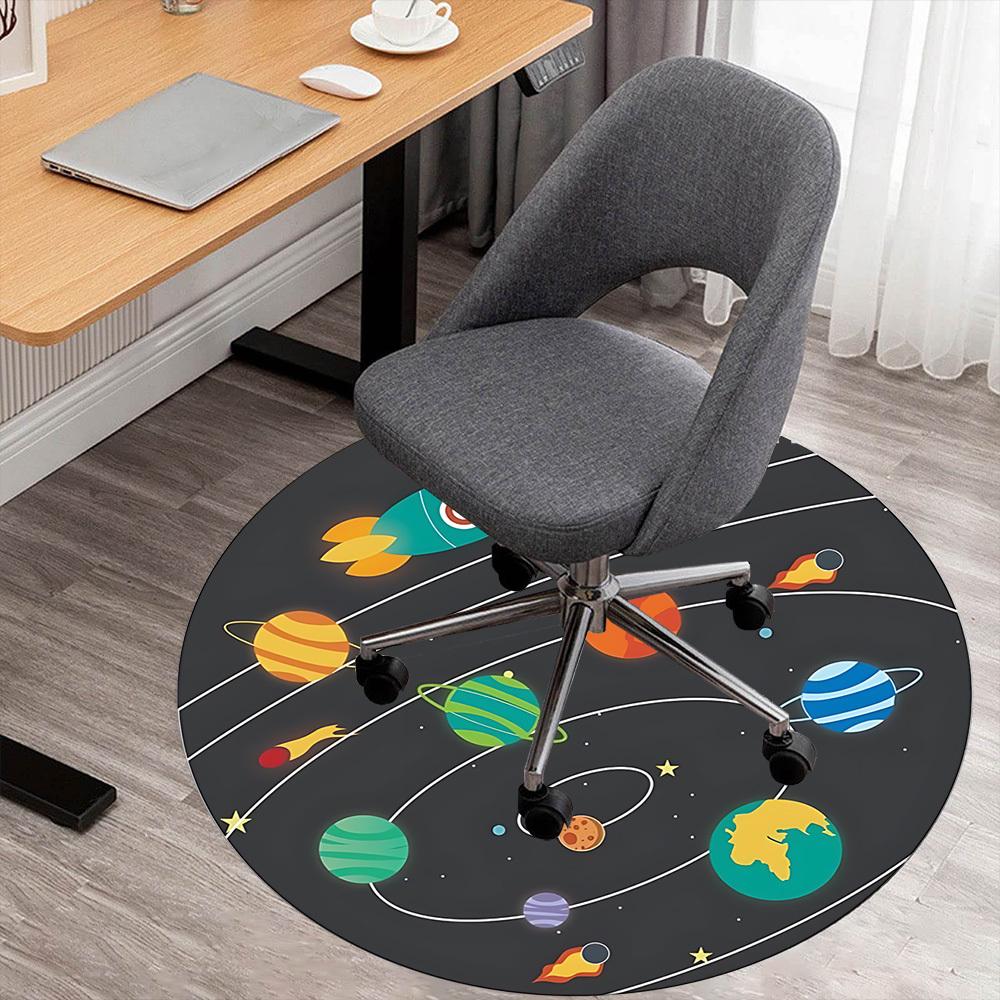 1pc Space Planets Round Chair Mat Area Rug - Non-Slip, Floor Mat for Office, Bedroom, and Indoor Decor C1125113