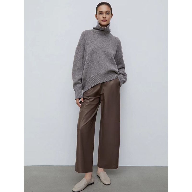 Fashion New Arrival Fashion High Waist Straight Pants Nine Points Casual PU Leather Pants Casual PU Leather Pants