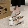 White Light Mouth Retro Gentle Mary Jane Single Shoes Women's Design Sense Niche Middle Heel Bridesmaid Dress High Heels