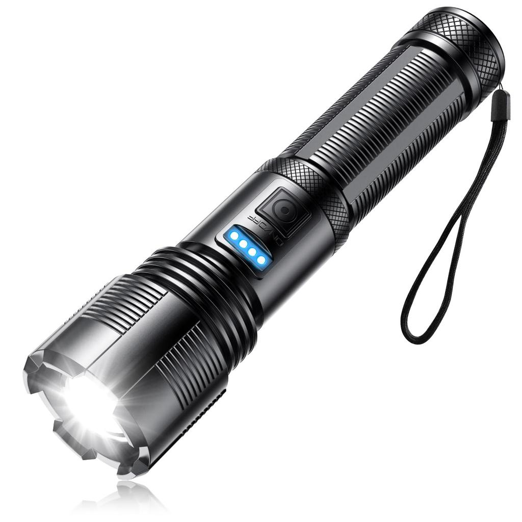 Powerful flashlight with USB 5 dimming IP54 waterproof and zoom remaining battery power aluminum alloy 18650 battery battery ideal for mountain night